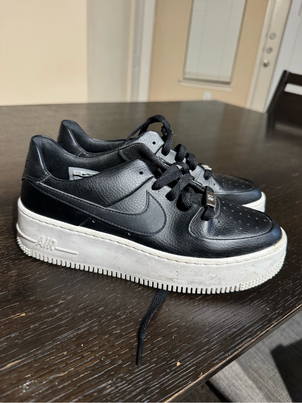 Nike Black Leather Platform Air Sneakers with White Sole